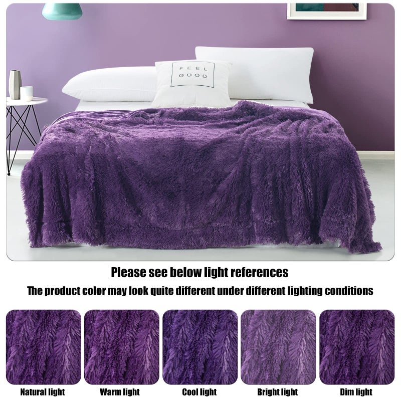 GONAAP Fuzzy Faux Fur Throw Blanket Twin Size Purple Super Soft Cozy Plush Fuzzy Shaggy Blanket for Couch Sofa Bed (Purple, Twin(60"x80")) - Image 5